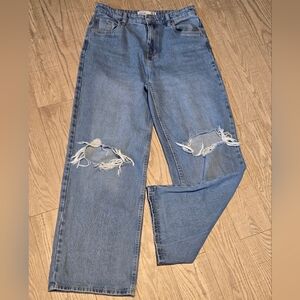 Refuge Denim | Blue 'Loose Leg' Jeans with Distressed Knees, Size 7